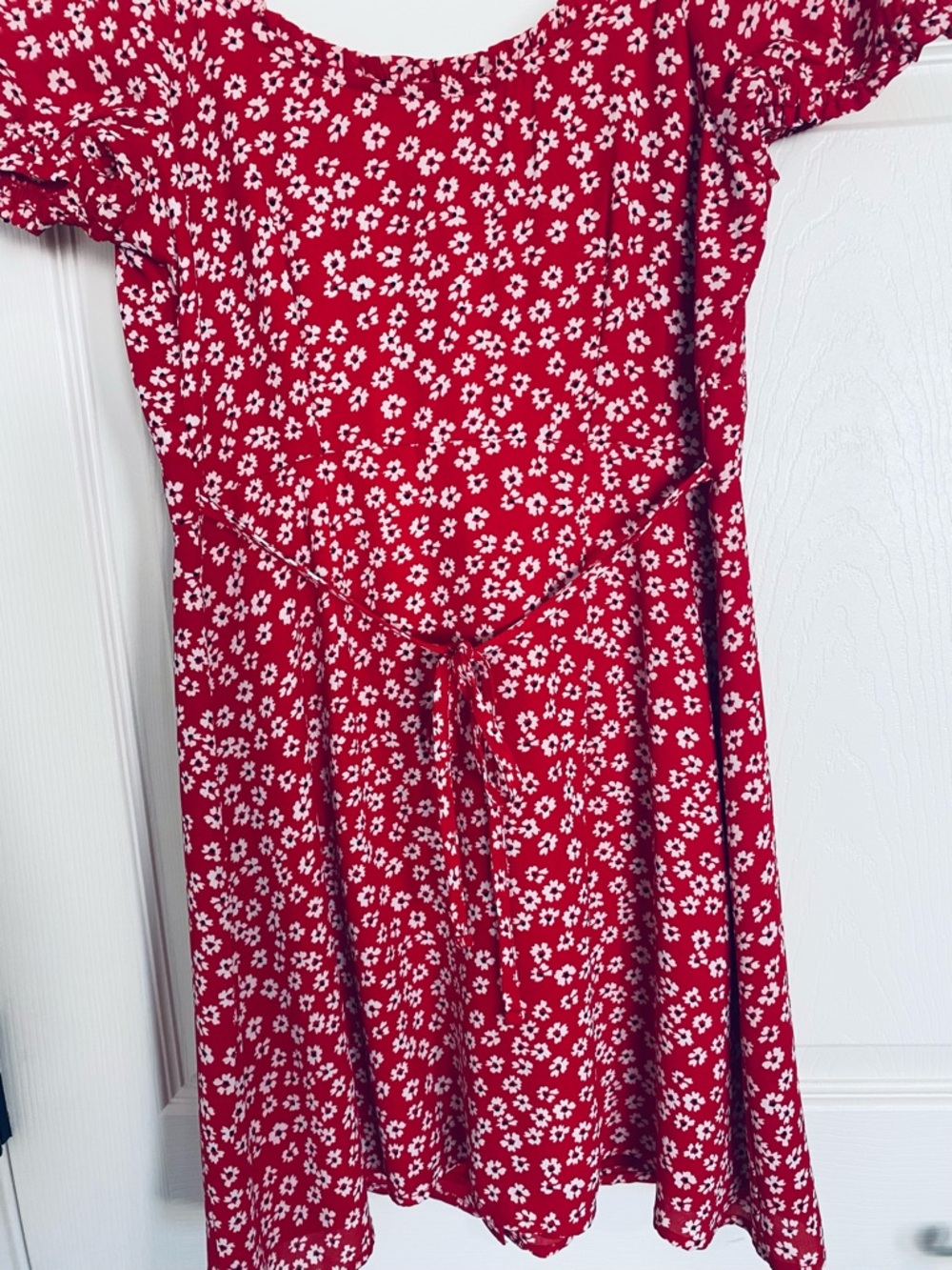 Abercrombie & Fitch Red Floral Mini Dress XS Milkmaid Y2K Puff Sleeve Tie Back - Picture 4 of 11